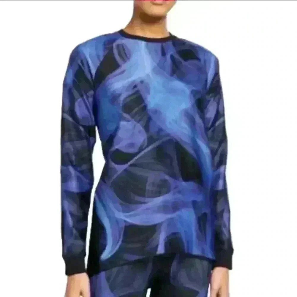 Ultracor Womens Blue Smoke Print Capella Long Sleeve Activewear Top L